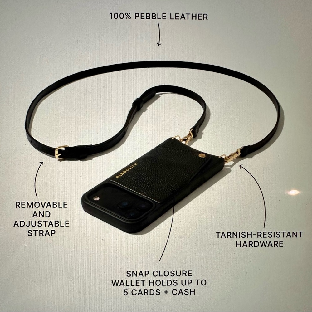 Bandolier EMMA Greige/Silver Pebble Leather Crossbody bag w/separate iPhone Case - Picture 10 of 12